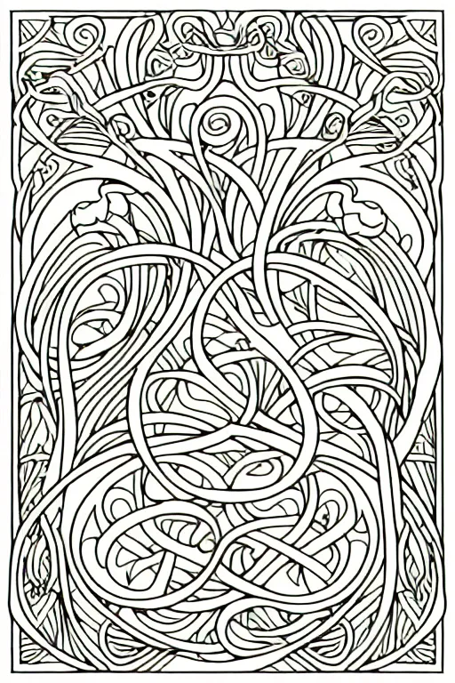 Image similar to vector images, art nouveau edge border designs, smooth lines, strong outline, coloring book outline, vines