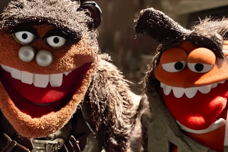 Image similar to High definition scene from Evil Dead Muppets starring Bruce Campbell as Ash