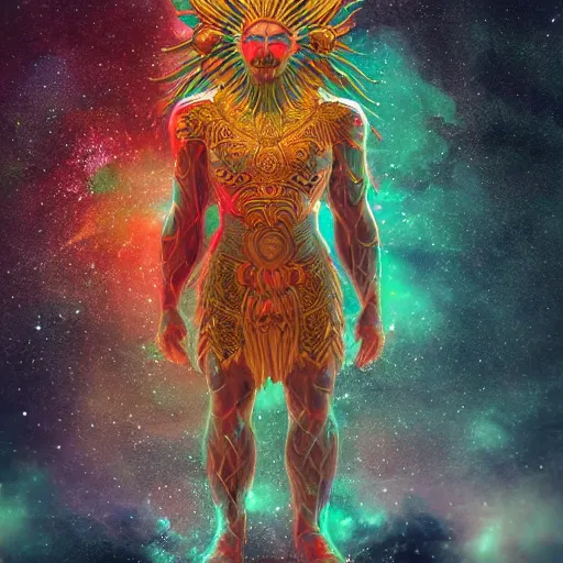 Image similar to cosmic king god who's body made of cosmos, detailed, octane, arstation, concept art