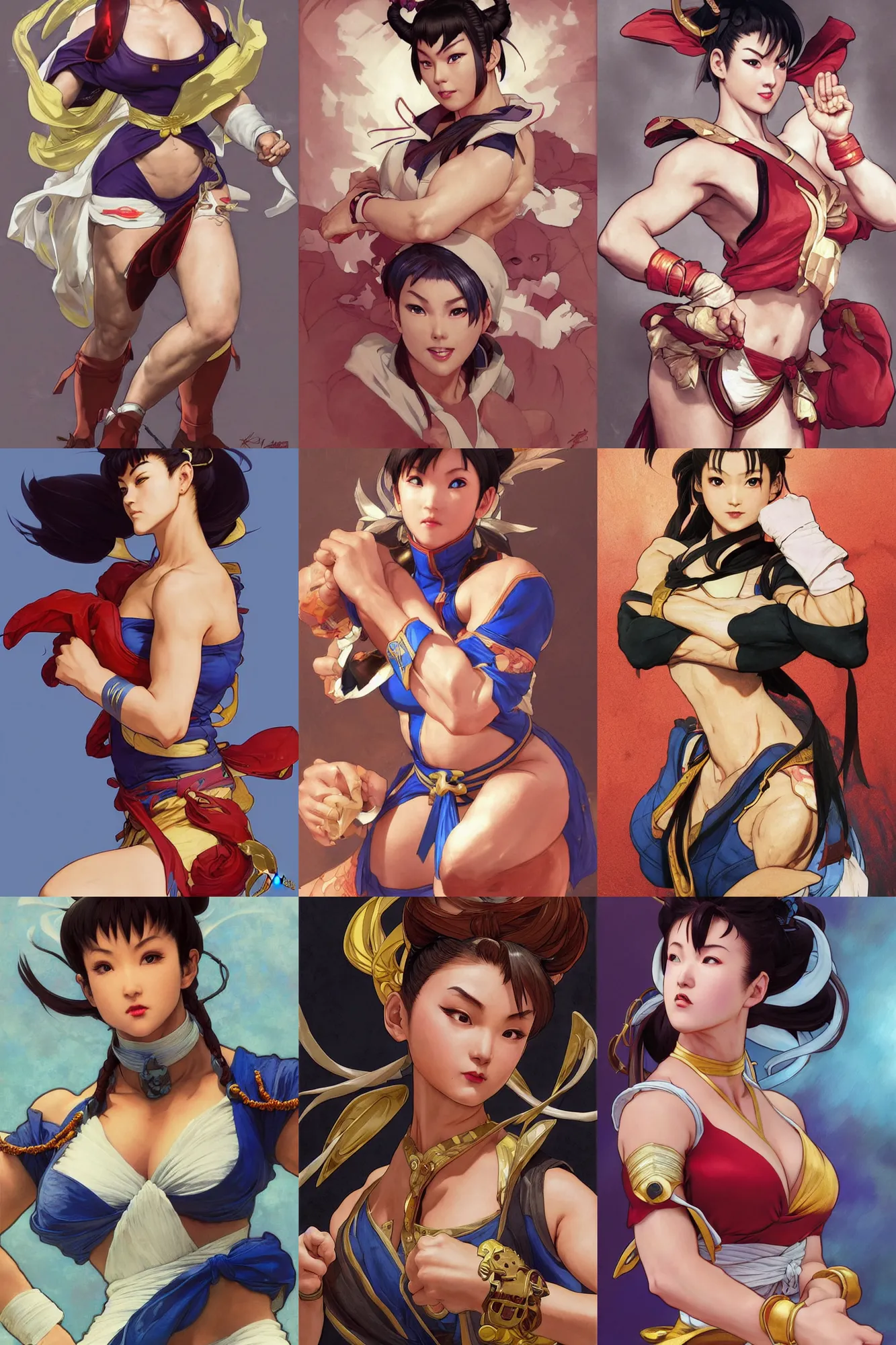 Prompt: street fighter chun li, highly detailed, digital painting, artstation, concept art, smooth, sharp focus, illustration, ArtStation, art by artgerm and greg rutkowski and alphonse mucha and J. C. Leyendecker and Edmund Blair Leighton and Katsuhiro Otomo and Geof Darrow and Phil hale and Ashley wood and Ilya repin and Charlie Bowater