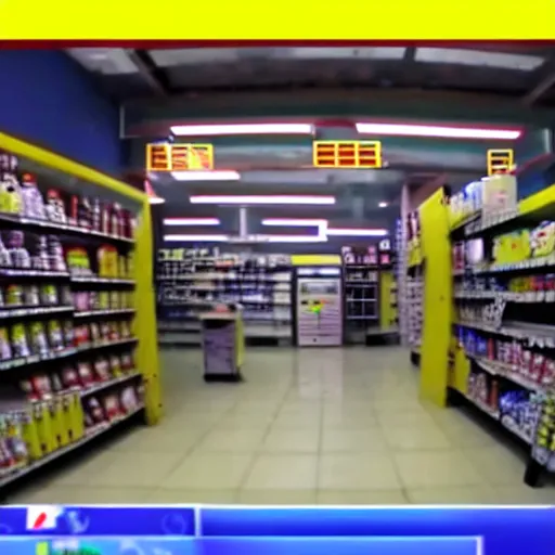 Image similar to abandoned robot android factory in a convenience store, damaged camcorder video