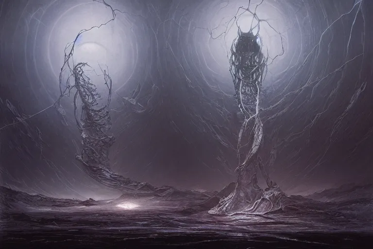 Image similar to maelstrom, gehenna, chaos, vortex of the abyss, the world without form and void, amazing concept painting by Jessica Rossier and HR giger and Beksinski