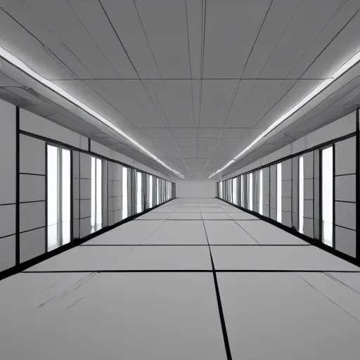 Prompt: inside an empty large white room, no windows, confined space, only walls, 3 d perspective, no distortion, virtual reality