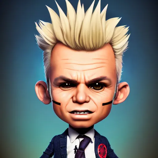 Prompt: an epic chibi comic book style portrait painting of an president billy idol, character design by mark ryden and pixar and hayao miyazaki, unreal 5, daz, hyperrealistic, octane render, cosplay, dynamic lighting, intricate detail, harvest fall vibrancy, cinematic