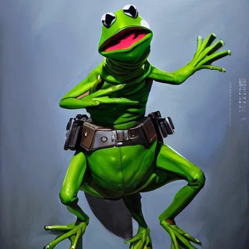Image similar to greg manchess portrait painting of armored kermit the frog as overwatch character, medium shot, asymmetrical, profile picture, organic painting, sunny day, matte painting, bold shapes, hard edges, street art, trending on artstation, by huang guangjian and gil elvgren and sachin teng