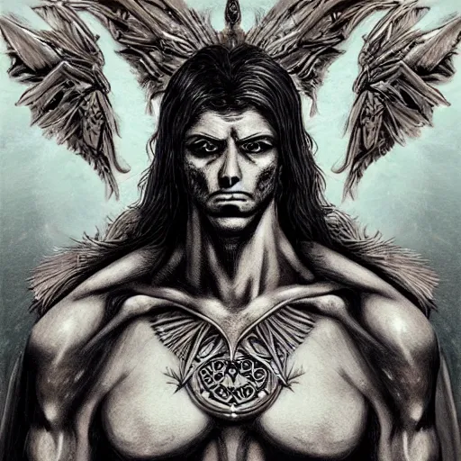 Image similar to 4K headshot portrait of godlike Ripper of Nazareth with defined arms and open hands and bloody clothes with giant mandala wings , intricate face , flawless anime cel animation by Kentaro Miura, psychedelic , highly detailed upper body , professionally post-processed , beautiful, scary, symmetry accurate features, epic, octane rendered, anime masterpiece, accurate by Craig Mullins, ilya kuvshinov, krenz cushart, epic , artgerm trending on artstation by Edward Hopper and Dan Mumford and WLOP and Rutkovsky, beksinski carl spitzweg moebius and tuomas kocar, intricate artwork by caravaggio, Unreal Engine 5, Lumen, Nanite