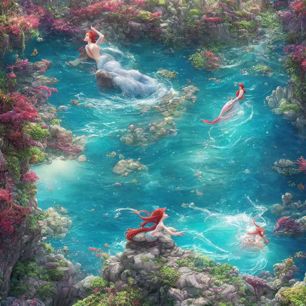 Image similar to the little mermaid singing in the colorful ocean, correct human body and perspective, pearls and shells, fantasy art by ferdinand knab, makoto shinkai and ilya kuvshinov, rossdraws, tom bagshaw, trending onstudio ghibli, radiant light, highly detailed, octane render, 8 k