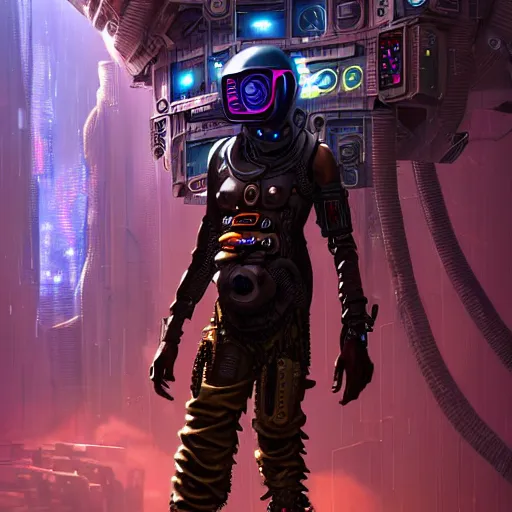 Image similar to a dogon cyberpunk hacker, steampunk stargate by greg rutkowski and android jones in a surreal portrait style, oil on canvas, ancient cyberpunk 8k resolution