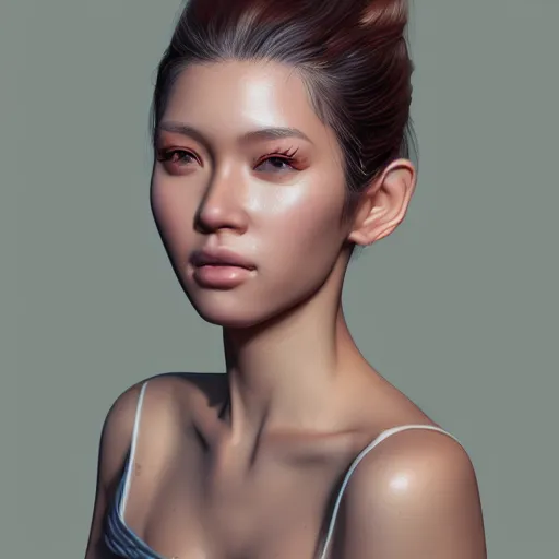 Prompt: portrait of a gorgeous young woman, indonesian face, illustration, au naturel, hyper detailed, digital art, trending in artstation, cinematic lighting, studio quality, smooth render, unreal engine 5 rendered, octane rendered, art by hajime sorayama h 4 0 0