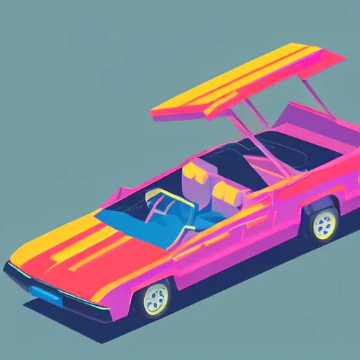 Prompt: car, synthwave style, isometric illustration, technical drawing, vector art