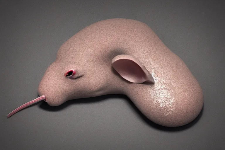 Image similar to mouse made from skin and flesh by shishido mazafaka, realism, ominous, made from skin, 3 d render, render, blender render, ambient light,