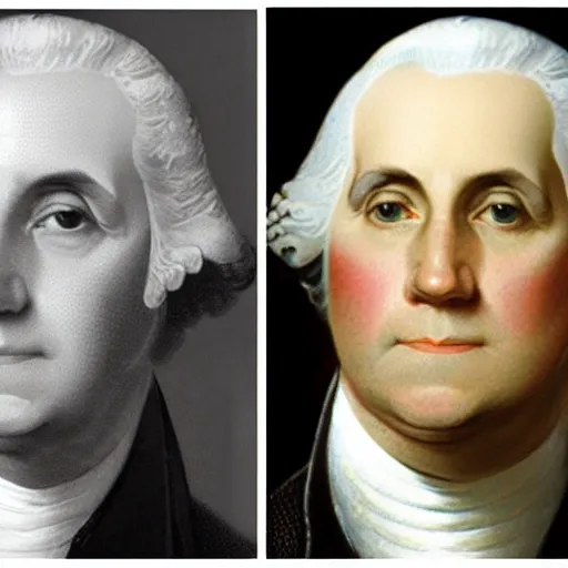 Prompt: 'before' and 'after' photos, in which the 'before' photo is of George Washington