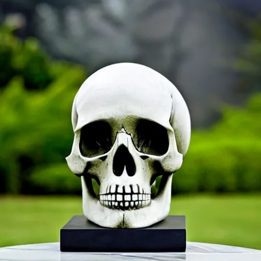 Prompt: skull statue made out of marble and lightning