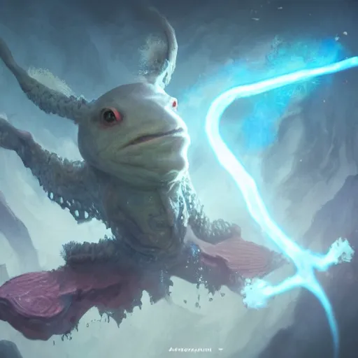 Image similar to Anthropomorphized Axolotl magician casting bright magic light spell, magic the gathering artwork, D&D, fantasy, cinematic lighting, centered, highly detailed, digital painting, artstation, concept art, smooth, sharp focus, illustration, volumetric lighting, 8k, art by Akihiko Yoshida and Greg Rutkowski