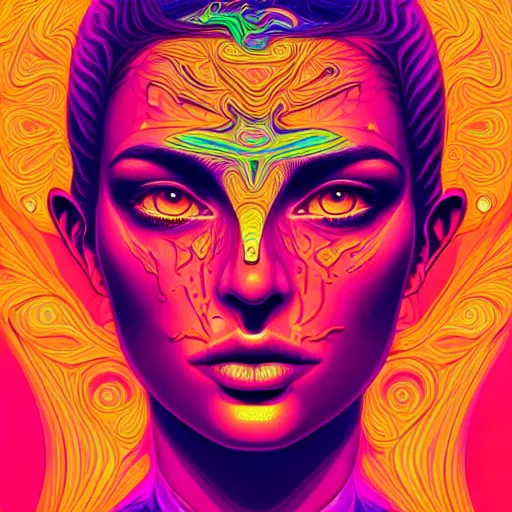 Image similar to An extremely psychedelic portrait, surreal, LSD, face, detailed, intricate, elegant, lithe, highly detailed, digital painting, artstation, concept art, smooth, sharp focus, illustration, art by Kilian Eng