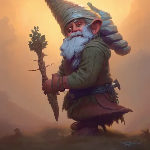 Prompt: a detailed matte painting of a gnome druid, by justin gerard and greg rutkowski, digital art, realistic painting, fantasy, character design, trending on artstation