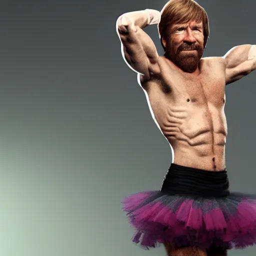 Image similar to a high detail, fully body shot of Chuck Norris wearing a tutu, tutu render, cgsociety, photorealism