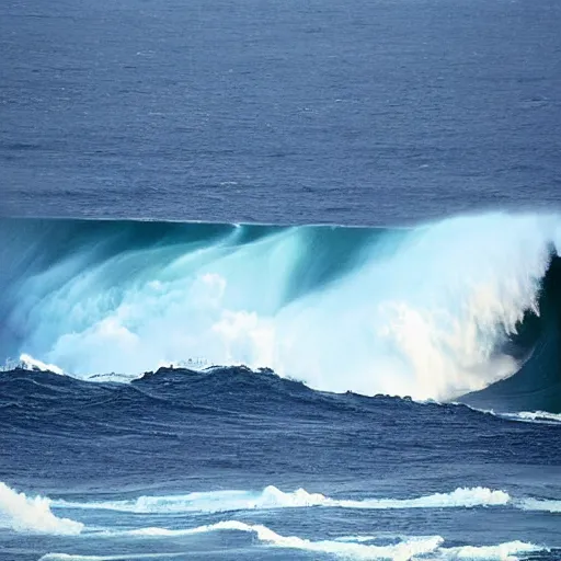 Prompt: sailing ship facing the biggest wave on the middle of the ocean, photograph