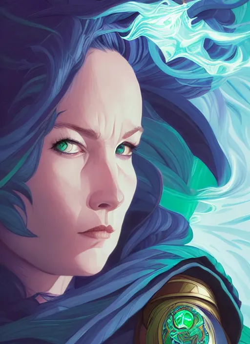 Image similar to style artgerm, joshua middleton, hilary clinton as a warrior monk wearing green pelt light amor, blue hair, swirling water cosmos, fantasy, dnd, cinematic lighting