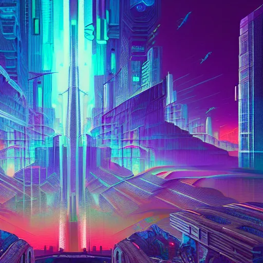 Image similar to matte painting of the sacred geometry of cyberpunk, brilliant colors, extremely detailed, very very detailed, in the style of alena aenami by Alex grey, HD, 4k, 8k