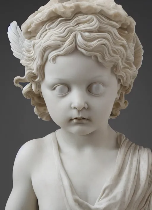 Prompt: stunning hyperdetailed upclose portrait of an angel made of marble and porcelain sculpted by canova