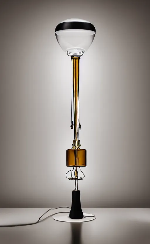 Image similar to table lamp containing a liquid, designed by hermes ( in the shape of perfume bottle ), advertising photography