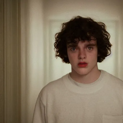 Image similar to a cinematic film still of Jack Harlow starring in The Shining, portrait, 40mm lens, shallow depth of field, close up, split lighting, cinematic