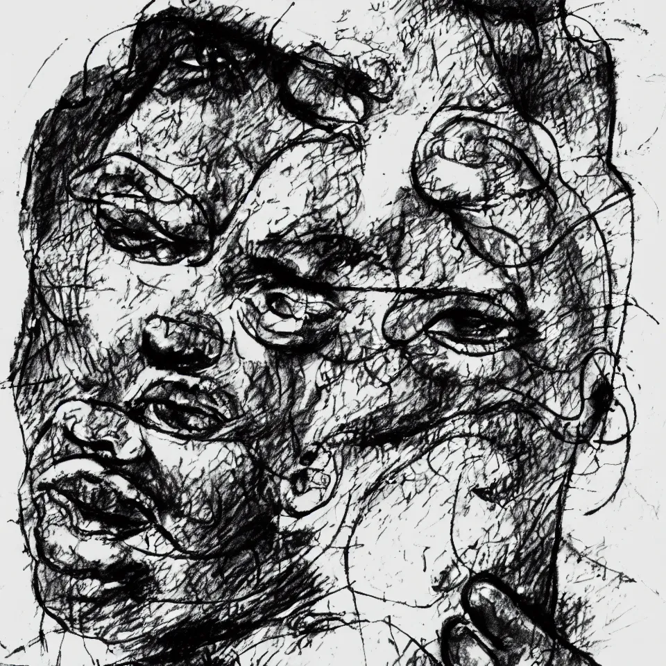 Image similar to A loose messy wild ink sketch portrait of Martin Luther King in the style of Ralph Steadman and Paul Klee, caricature, dramatic