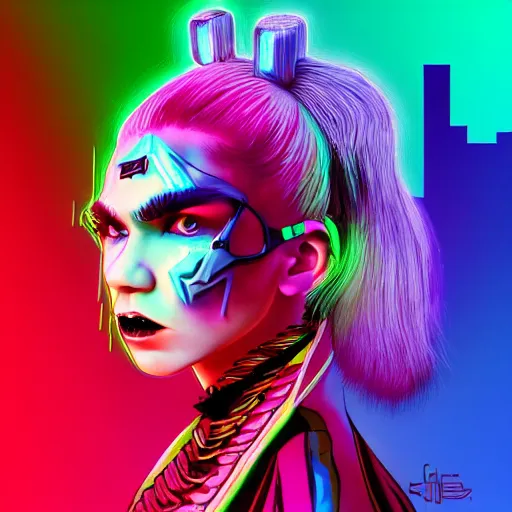 Prompt: album cover of Grimes as a highly detailed neon super villain character, trending on artstation, concept matte