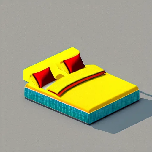 Prompt: a simple cute 3 d object of the bed, isometric game, isometric art, centralised, mohamed chahin, blender cycles render, solid colours material, no background and shadows