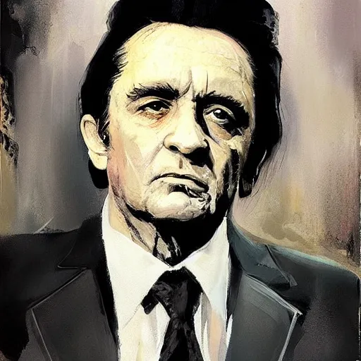 Image similar to portrait of johnny cash, 1 9 7 5, by jeremy mann.