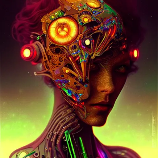 Prompt: extremely psychedelic beautiful cyborg queen of virus infected by night. intricate, elegant, highly detailed, extremely lifelike photorealistic digital painting, artstation. steichen, gaston bussiere, tom bagshaw, cyberpunk alphonse mucha. elegant minimalism. anatomically correct. sultry. sharp focus. surreal lush hallucination