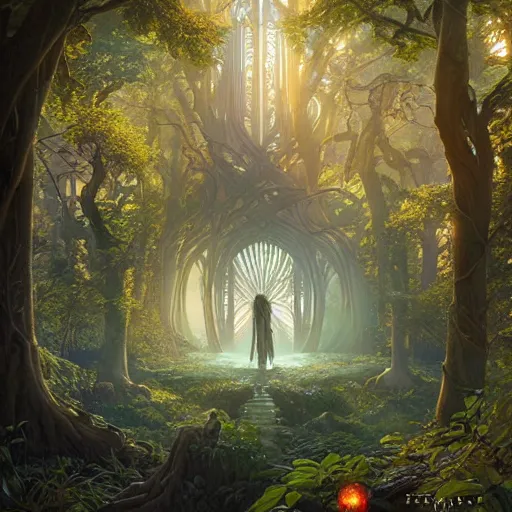 Image similar to incredible game level design, isometric view, lothlorien, trees, lights, fantasy, 8k, art by artgerm and greg rutkowski and alphonse mucha