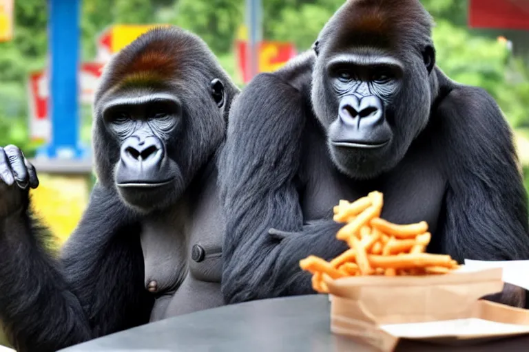Image similar to a gorilla ordering at burger king