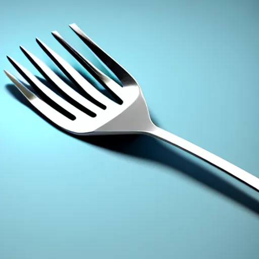 Prompt: a 3d object of a large fork, realistic, on its own, no background, top down view