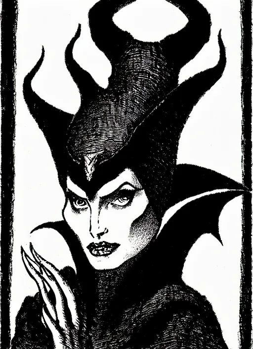 Image similar to maleficent in the style of the dictionarre infernal, etching by louis le breton, 1 8 6 9, 1 2 0 0 dpi scan, ultrasharp detail, clean scan