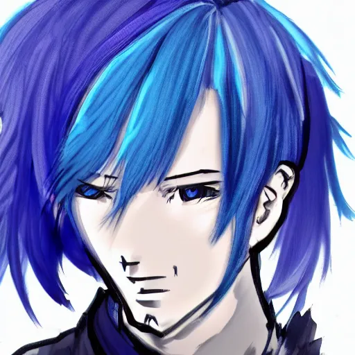 Image similar to concept art of a man with blue hair, anime style