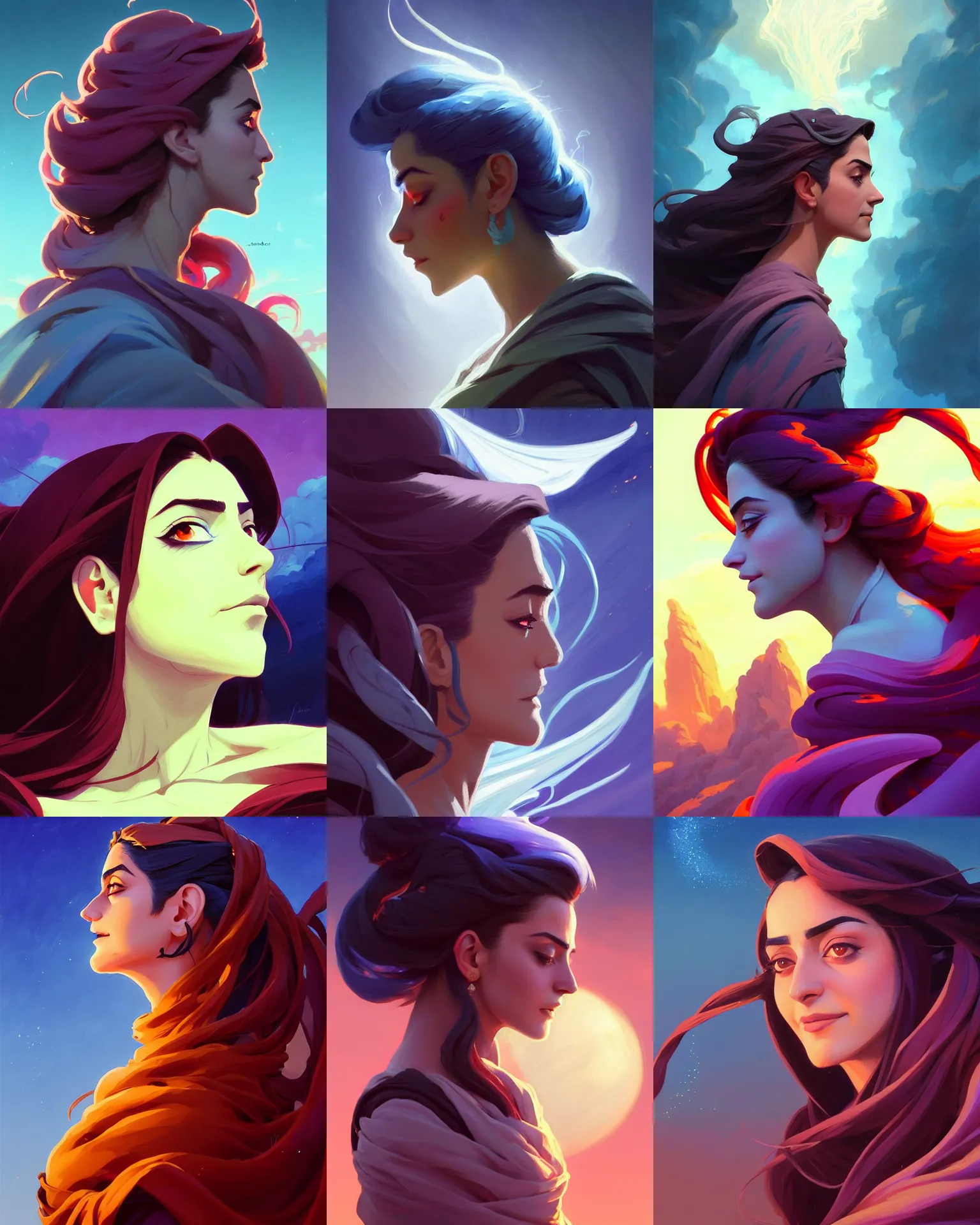 Prompt: side profile centered painted portrait, Maya Ali as a storm sorcerer, D&D, matte painting concept art, beautifully backlit, official fanart, 4k, HDR, Trending on artstation, Behance, Art Nouveau, by Jesper Ejsing and RHADS and Makoto Shinkai and Lois van baarle and ilya kuvshinov and rossdraws and Cushart Krentz and Gilleard James