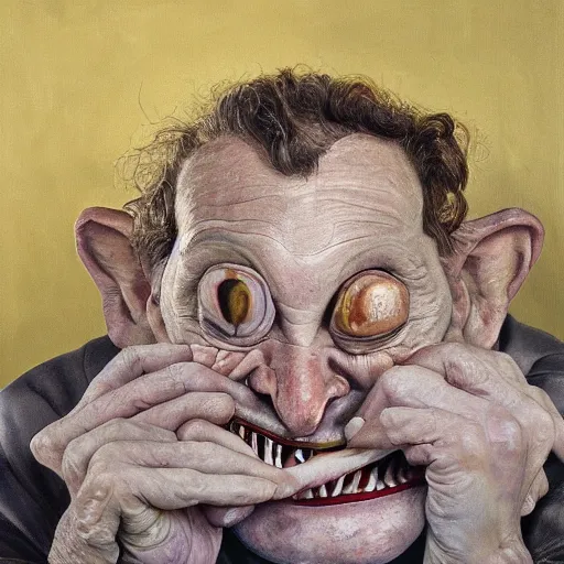 Prompt: high quality high detail painting by lucian freud, hd, a laughing monster, photorealistic lighting