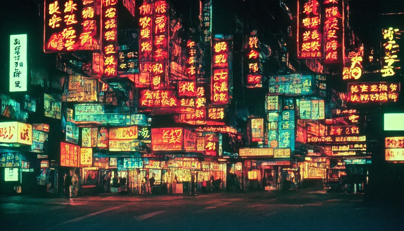 Image similar to 80s asian neon movie still, medium format color photography, movie directed by Kar-Wai Wong, hyperrealistic, photorealistic, high definition, highly detailed, tehnicolor, anamorphic 50mm lens