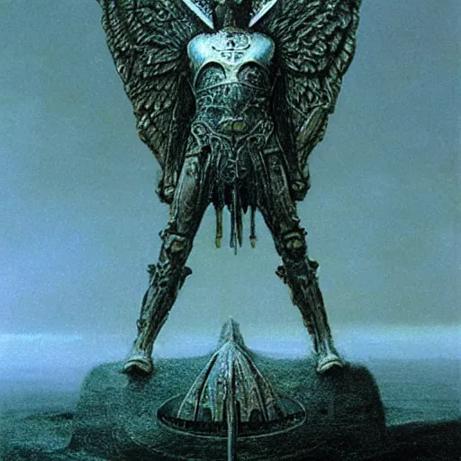 Image similar to arch angel in ancient armor concept, beksinski