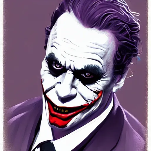 Image similar to the joker in a posh suit, attending university, portrait, artstation