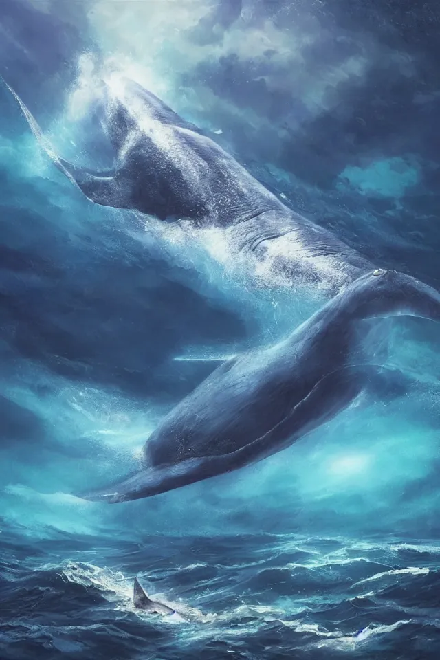 Image similar to a concept scene illustration depicting a blue whale at the bottom of the azure sea, with a crystal texture and a dreamy atmosphere ， super wide angle ， matte painting ， rtx on ， trending on cgsociety and artstation ，