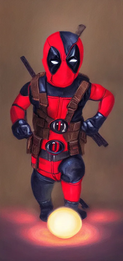 Prompt: portrait of baby deadpool, elegant, glowing lights, highly detailed, paiting painting, hdr