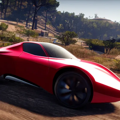 Image similar to futuristic sleek sports car in red dead redemption 2