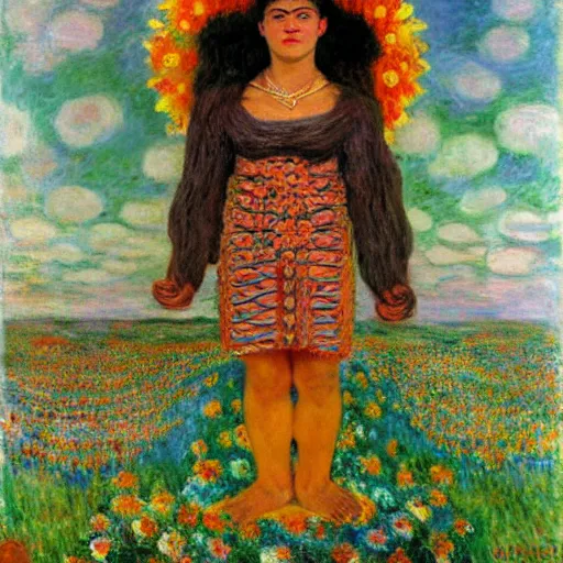 Image similar to midsommar god of sun by claude monet, frida kahlo