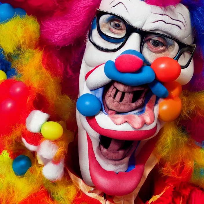 Prompt: photo steven colbert, dressed in a clown costume, octane render