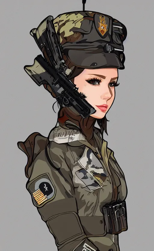 Prompt: patch design, soldier girl, by kuvshinov ilya, concept art, artstation, insignia, soldier clothing, military gear, vector line art