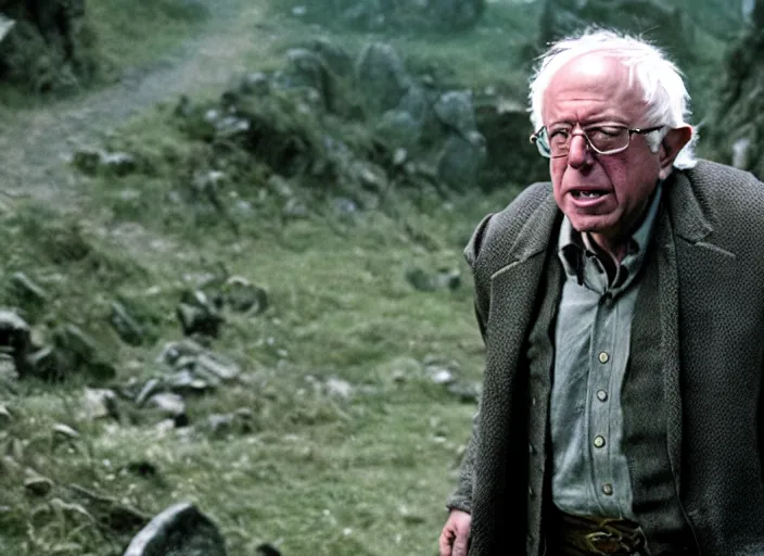 Image similar to film still of bernie sanders as frodo in lord of the rings movie, 8 k