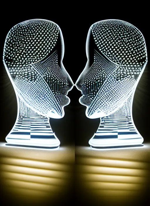 Image similar to ( beautiful queen chess piece ( top is bioluminescence ) ( bottom is parametric ) ), reflection of led lights, algorithmic, intricate detail, futuristic, very detailed, highly detailed background, sharpfocus, photorealism, soft diffuse autumn lights, some sun light ray, dark room wall, canon 5 d 5 0 mm lens